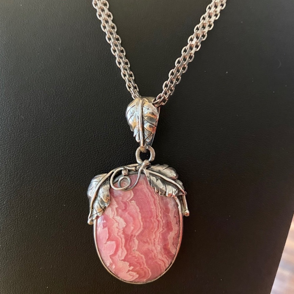 Rhodochrosite sterling Italy necklace - Picture 1 of 6